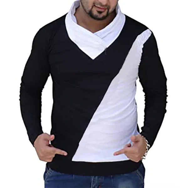 V-Neck Long Sleeve Cotton Tshirt For Men - T Shirt