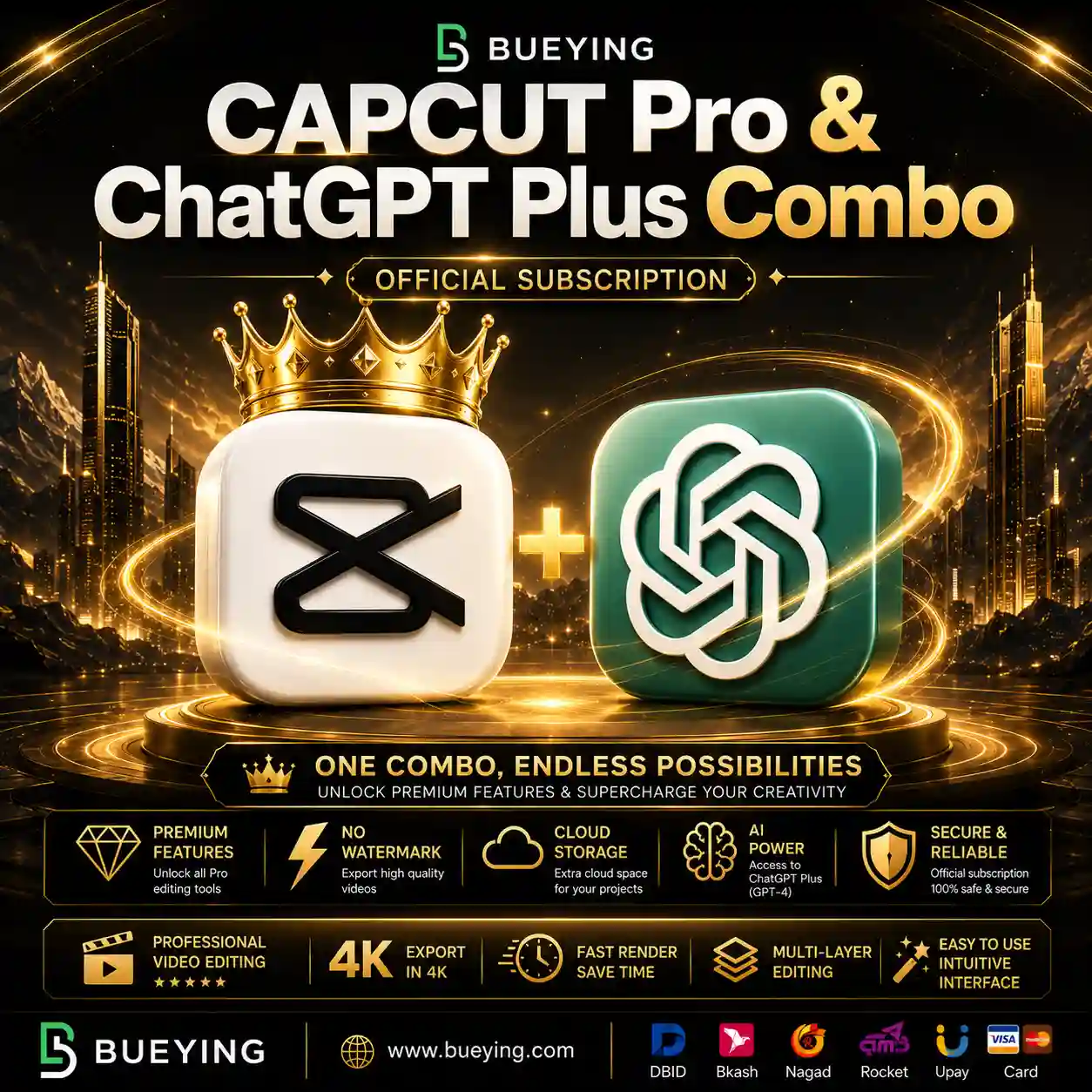 CapCut Pro & ChatGPT Plus Combo Official Subscription